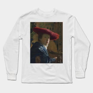 Girl with a Red Hat by Jan Vermeer Long Sleeve T-Shirt